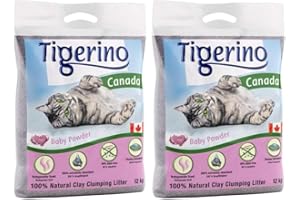 AETN Creations Tigerino Canada Clumping Clay Bundle of Cat Litter Baby Powder Fragrance 24kg plus AETN Cat treat