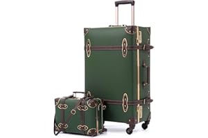 urecity Vintage Luggage Set of 2, Retro Suitcase with Wheels for Men & Women, Stylish Travel Luggage Set with Boarding Tote, Zipperless Design, TSA Approved (Green, S(12")+M(20"))