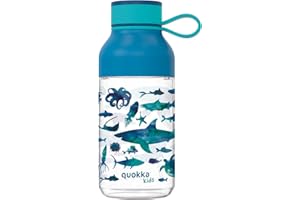 Quokka Ice Kids Ice z wieszakiem - Sea Animals 430 ml, butelka na wodę wielokrotnego użytku z tritanu - wolna od BPA, szeroki otwór do napełniania, z zabezpieczoną przed kapaniem