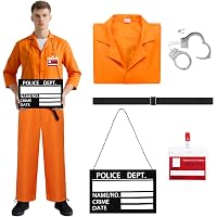 Costume Da Prigioniero Arancione Unisex Adulto - Tuta + Manette, Per Halloween, Carnevale E Feste In Costume (taglia Unica M 165-180 Cm)