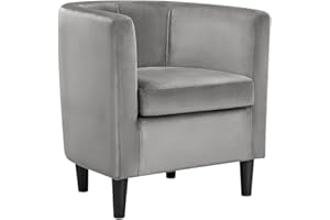Yaheetech Velvet Tub Chair, Modern Upholstered Armchair, Accent Club Sofa Chair for Living Room Bedroom Lounge Reception, Grey