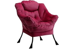 HollyHOME Fotel Akcent Krzesło Leniwe Fotel Wypoczynkowy z Podłokietnikami Nowoczesny Aksamitny Materiał Wypoczynkowy Sofa Krzesło ze Stalową Ramą, Czerwony