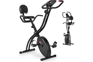 FITFIU Fitness BEST-220 - Bicicleta Estática Plegable con Respaldo y Sillín Regulable, 8 Niveles de Resistencia, Pulsómetro, Pantalla LCD, Soporte para Móvil/Tablet, Para Cardio Training en el Hogar