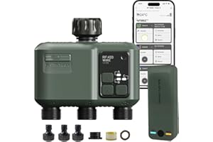 Johgee Programmateur Arrosage WiFi 3 Voies, avec Technologie RF 433 500M, Minuteur Arrosage Automatique avec Temporisation de la Pluie, 2 Modes D'arrosage, Télécommande Smart APP pour Jardin, Pelouse