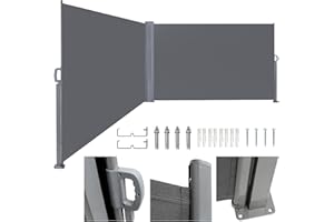 Herrselsam Doppel Seitenmarkise, 160x600cm Seitenmarkise Ausziehbar Sichtschutz Windschutz, Wandmarkise Seitenwandmarkise Gartensichtschutz, für Balkon Terrasse und Garten, Grau