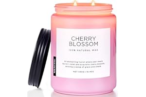 M&SENSE Cherry Blossom Scented Spring Candle, 110 Hours Long Lasting Soy Candles 550g, Stress Relief Aromatherapy Candles, Romantic Candle Gifts for Women, Glass Jar Candle Bedroom Decor