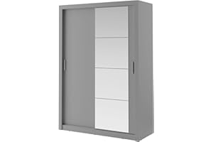 ARTI MOEBEL24_PL Schwebetürenschrank Kleiderschrank AR-04 ARTI Garderobenschrank mit Spiegel Schiebetürenschrank (Grau Matt)