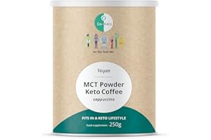 Go-Keto MCT Keto Coffee – Goût Cappuccino, non sucrée, 250 g | poudre TCM C8/C10 avec du café, 100% huile de coco, sans huile de palme | Top pour le régime keto | Paléo, végane, « low carb »