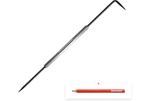 ‎BAUHELD BAUHELD® Anreissnadel Metall [175mm] - Reißnadel mit gerader und gebogener Nadel [1 Stück] - Griffstück verchromt mit Rändelung - Anreisswerkzeug aus ganz gehärtetem Stahl - Inkl. Schutzkappen
