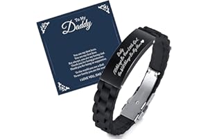 PJ JEWELLERY Daddy Gifts Mens Bracelets for Christmas - Personalised Black Leather Bracelets Silicone Bracelet Engraved Love Daddy Message for Men, Gifts For Dad Father's Day Birthday Christmas Xmas Presents