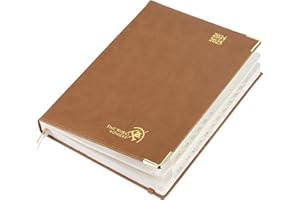 POPRUN Agenda 2025 Semainier 26,5 x 21,5 cm De Août 2024 à Déc 2025, Premium Planner Scolaire 17 Mois, Couvercle en cuir de coton PU, Papier Certifié 100 g/m² - Marron