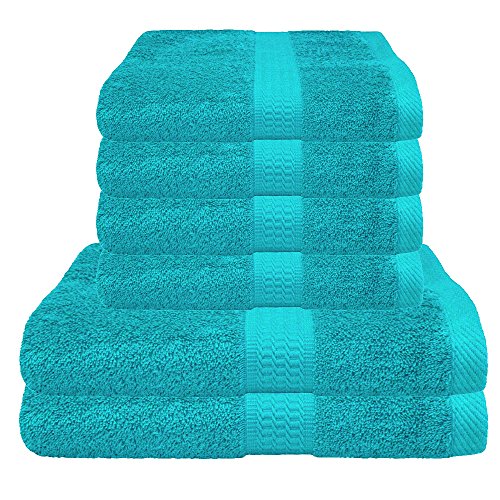 6 tlg. Handtuch / Duschtuch Set in vielen Farben – 4 Handtücher 50×100 cm – 2 Duschtücher 70×140 cm – Farbe türkis - 2