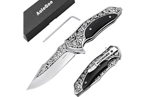 AOLEGOO Navaja Plegable, Cuchillo Supervivencia con Mango de Madera, Acero Inoxidable de Bolsillo Navaja para Acampar, Picnic, Caza (Negro)