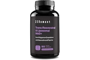 Trans-Resveratrol & NAD+ Liposomal, with Quercetin and Piperine, 580 mg per Capsule, 90 Capsules - Anti-Aging and Sirtuin Activator - Zenement
