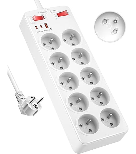 Perel EBP06N: Bloc Multiprise Avec Interrupteur, Protection Contre Les Surcharges Terre Francaise Ebp06n