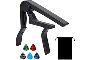 SARIPUTA Capodastre pour guitare folk à 6 cordes pour guitare acoustique, guitare électrique et ukulélé, capodastre pour guitare classique, capodastre pour guitare, guitare de concert, noir avec 5 médiators