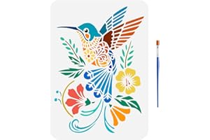 FINGERINSPIRE Pochoir de Peinture Colibri 21x29.7cm Motif Colibri Fleurs Pochoir Réutilisable pour Décoration Mur Tissu Sol