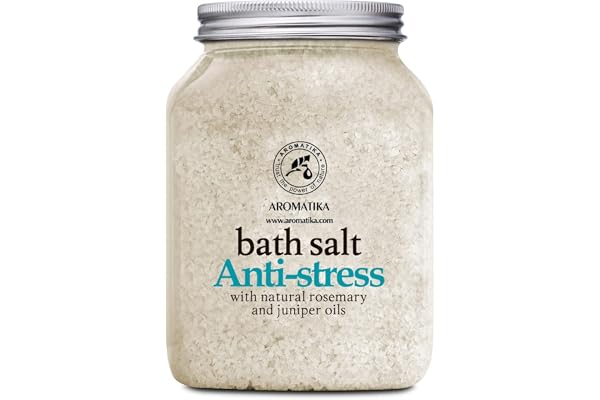 Sels de Bain Anti Stress 1300g - Sel de Mer avec Huile Essentielle de Romarin et Genévrier - Meilleur pour un Bon Sommeil - Soulagement du Stress - Beauté - Bain - Soin du Corps