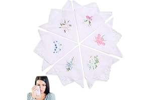 VAGAW Ladies Handkerchiefs, 6PCS Handkerchiefs Women Cotton, Embroidered Floral Style Pure Cotton Handkerchiefs, Hankies Women, Elegant for Daily Use/Wedding Party, 11.02 x 11.02inch (White)