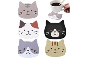 FIBOUND 5 Sottobicchieri Gatti Carini – Salvagocce in PVC Antiscivolo, Riutilizzabili – Lavabili e Resistente al Calore – Per Vino, Tè o Bevande – Regalo Grazioso per Cucina e Arredamento Casa Nuova