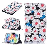 FESELE Bunt Blume Schutzhülle für [Samsung Galaxy S5] Brieftasche Hülle Leder Tasche Flip Case Handyhülle mit Standfunktion und Magnetverschluss, Samsung Galaxy S5 Bookstyle Wallet Flip Hülle Kartenfach Ledertasche Leder-Mappen-Karten-Slot-Abdeckung für Samsung Galaxy S5 + Blau Eingabestift Stylus Touch Pen-Rosa Sonnenblume - 2