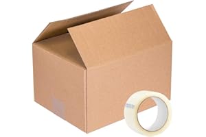 ECOSTAR 1618 Cajas de Cartón para Mudanza Economico ideal Envío, Varios Tamaños, Canal Simple 1 Capa, Pack de 12 Unidades, Fabricado en España (40x30x25cm/12ud + CINTA)