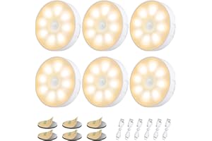 Electight [6 Packs] Luz Nocturna LED Recargable por USB, Sensor de Movimiento para Interiores, 8 LEDs/3 Modos/Adsorción Magnética para Pasillo, Escaleras, Gabinete, Armarios, Amarillo Cálido