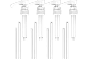 VIDSTW 4 Pièces Pompe Sirop Distributeur Sirop Pompe avec 4 Longue Paille et 4 Paille Courte Pompe a Sirop Réutilisable Distributeur Sirop Pompe Doseuse pour Maison, Café, Restaurant (Blanc)