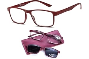 NEW VISION Occhiali da Lettura, Occhiali da Vista con Magnetica Clip Occhiali da Sole, Protezione 100% UVA e UVB, NV8126 Clip On Occhiali da Lettura per Donna Uomo
