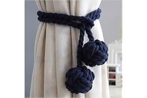 VANKRA One Pair Of Handmade Curtain Tie Backs, Tied Curtain Clip Tassel Cotton Rope Tie Ball Back Curtain Accessories (Dark blue)