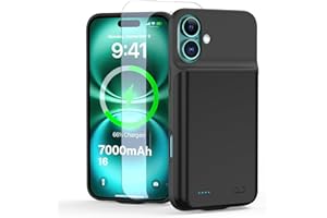 YONHUIZI Akkuhülle für iPhone 16 (6,1"), 7000mAh Wiederaufladbar Batterie Ladehülle Akku mit Panzer Schutz Glas, Powerbank Hülle Zusatzakku Akku Case Akku Ladehülle Handyhülle-Schwarz