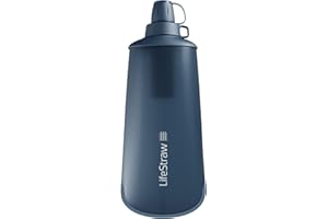 LifeStraw Peak Series - Gourde compressible avec système de filtration d'eau 1l – pour du trail running, de la randonnée, des voyages, du vélo, de la pêche ; Sans BPA; Mountain Blue (bleu)