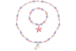 Yaomiao Children's Jewellery Set Unicorn Beads Necklace and Bracelet Jewellery for Girls Children 2 Pieces Girls Necklace Unicorn Bracelet Set for Gifts Birthday Toy (Adorable Style), Faux Pearl,