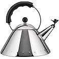 Alessi 9093 B Bollitore con Manico e Fischietto a Uccellino di Design in Acciaio Inox, Nero