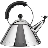 Alessi 9093 B Bollitore con Manico e Fischietto a Uccellino di Design in Acciaio Inox, Nero