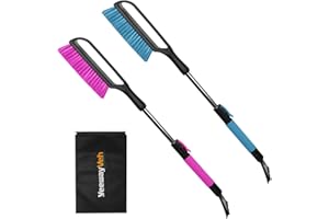 YeewayVeh 35" Snow Brush and Ice Scraper, 2 Pack Extendable Car Snow Scraper with Soft Grip & Additional Handhold, 2 IN 1 Detachable & Scratch-Free Snow Brushes for Car Truck SUV, Magenta & Lake Blue