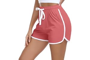 Aseniza Short Sport Femme Short de Sport Coton Bas de Survêtement Court Short de Course à Pied Short Décontracté Taille Haute Bordure Blanche pour Yoga Jogging Fitness Running