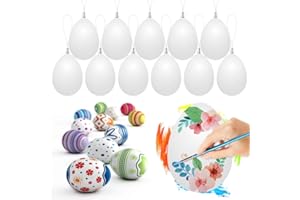 Wishstar Ostereier Plastik, Ostereier zum Bemalen, 50 Stück Deko Ostern Eier, Aufhängen Eier mit Seil Ostern Basteln, Ostereier zum Aufhängen für Dekoration und Geschenk