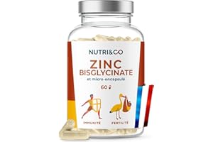 ZINC BISGLYCINATE et liposomé + Sélénium Bio-Actif - 100% des AR - Complément Alimentaire Immunité Peau Cheveux & Fertilité - Fabriqué en France - 60 gélules Haute Absorption - Nutri&Co