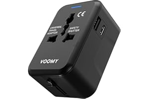VOOMY Uniwersalny adapter podróżny do ponad 150 krajów, wtyczka podróżna na całym świecie, Europa, USA, Meksyk, Australia, uniwersalny adapter podróżny z 2 gniazdami USB i AC