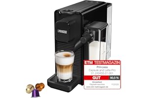 Princess Capsule and Latte Pro Macchina da Caffè a Capsule, Compatibile Nespresso, Latte Automatico, 20 Bar, 1400W, BPA Free, Parti Lavabili, Spegnimento Automatico,