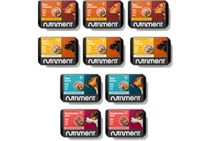 NUTRIMENT RAW QUALITY RAW FOOD FOR CATS & DOGS NUTRIMENT ENHANCED ADULT DOGS Raw Food (10 Tray Starter Pack) Frozen, Complete Premium Raw Dog food, Gluten-Free, Digestible, All breeds, Sizes - 11.023 lb Mixed Flavour