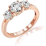 Amazon Collection Collezione Amazon - Anello rotondo con 3 pietre in argento Sterling placcato in platino o oro, realizzato c