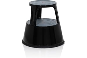 hjh OFFICE 830006 Taburete con Ruedas TIO-M II Metal Negro, Altura 43 cm, soporta hasta 150 kg, Taburete rodante con 2 peldaños