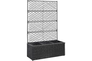 vidaXL Trellis Raised Bed with 3 Pots removable Home Garden Flowers Herbs Box Set Climbing Plant Holder 83x30x130cm Poly Rattan Black Rectangular