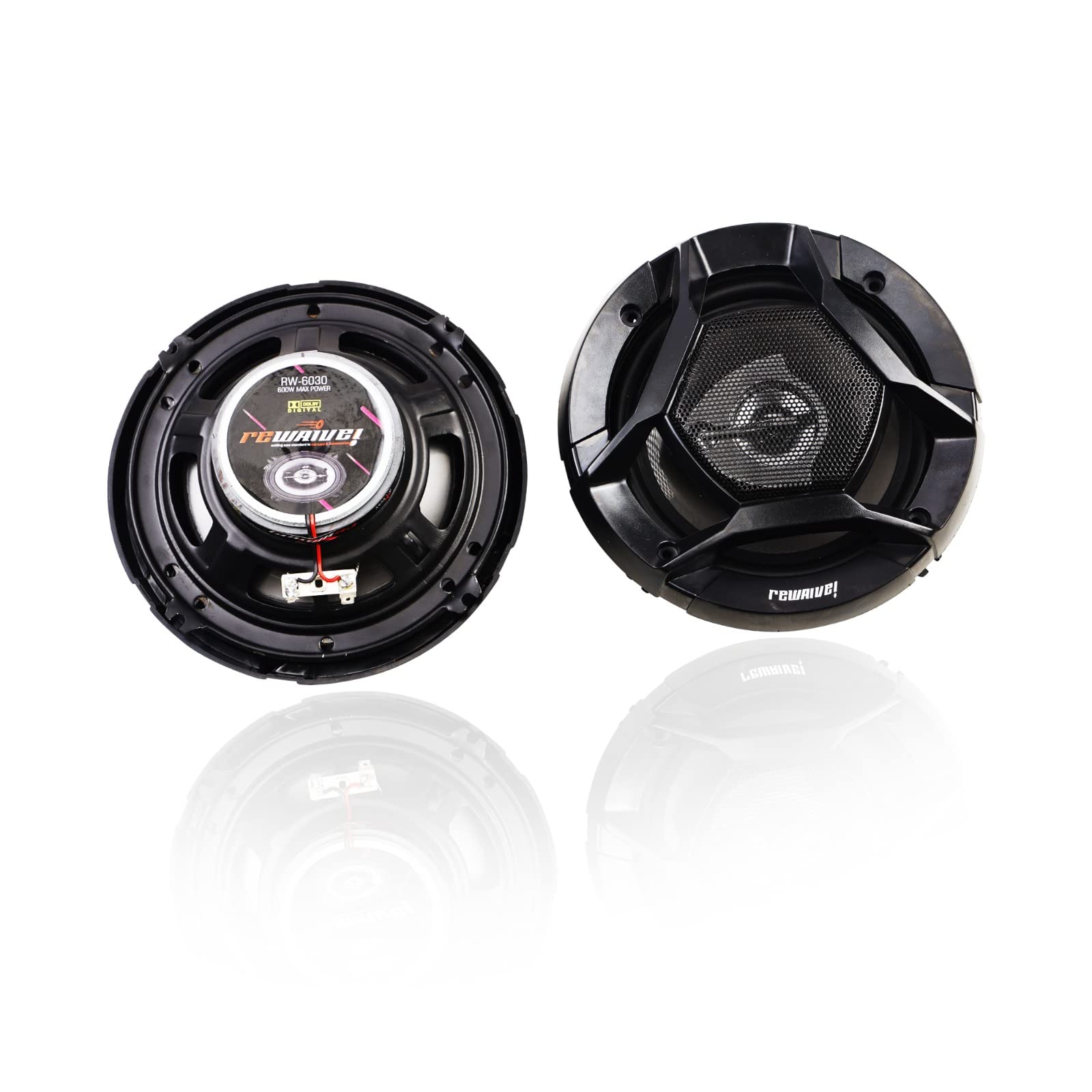 rewaive High Performance 3 Way 6 Inch Coaxial Car Speaker with Inbuilt PEI Tweeter and HOP Woofer 600W MAX Pair Door Speakers - Black