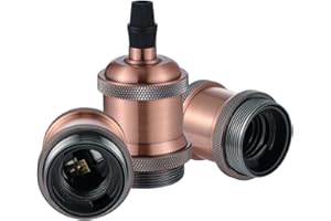Vecys 3 PCS E27 Vintage Bronze Lamp Socket Adapter Edison Retro Lamp Holder Adapter for Vintage Light Bulbs Pendant Lamp（Red Copper）