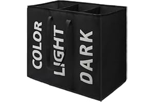 Maxsilan 120L Large Laundry Basket with 3 Compartments, Collapisable Laundry Bag, Foldable Laundry Hamper, Folding Washing Storage Bin, Black