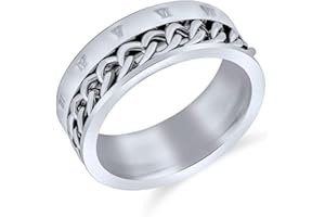 Bling Jewelry Joyería De Motorista De Los Hombres Mecánico Urbano Negro Amplia Cuerda Abierta Cubano Cable Curb Cadena Enlace Anillo Banda Para Hombres Gótico Acero Inoxidable Sólido