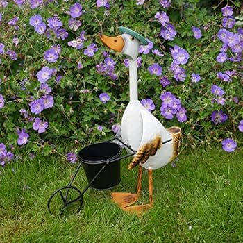 Best Value Here White Duck with Wheelbarrow Plant Pot Rustic Distressed